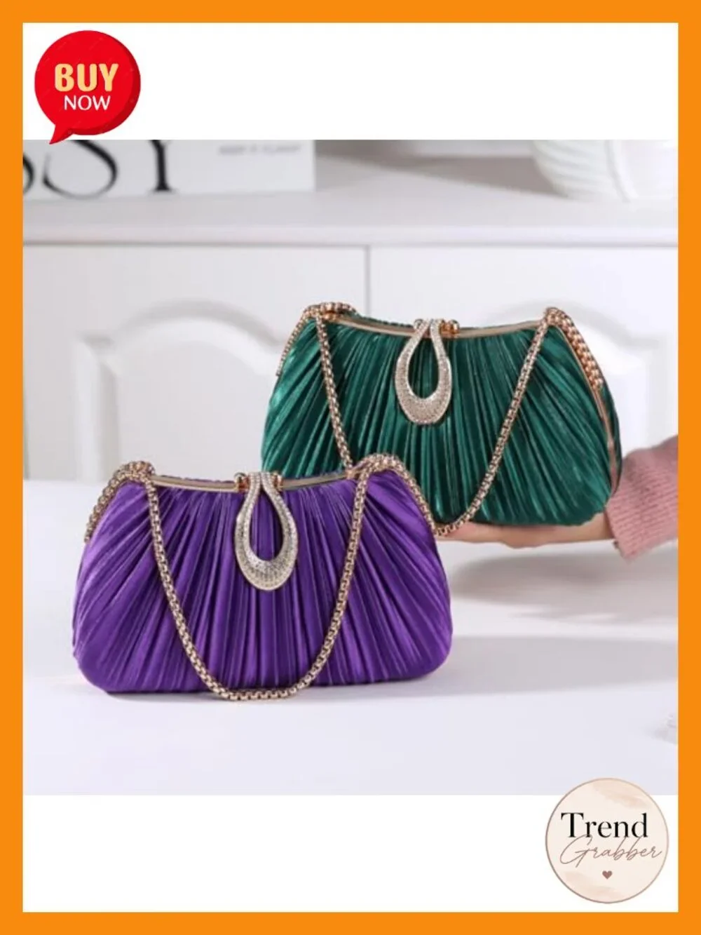 Elegant Evening Bag with Crystal Lock & Dual Chains - Soft Clutch for Women